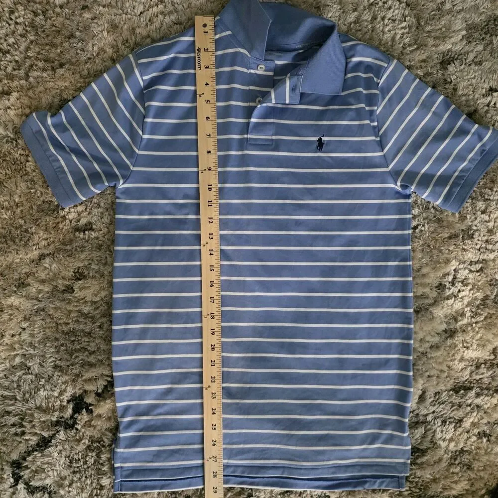 Ralph Lauren Boys Large Performance Polo Blue White Striped